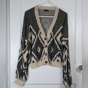 Blu Pepper Southwestern Cabincore Slouchy Fuzzy Cardigan Like New Size L